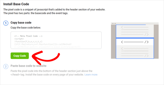 Copy the code for the Facebook Meta pixel