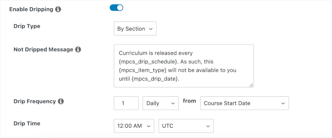 Enabling content drip in MemberPress