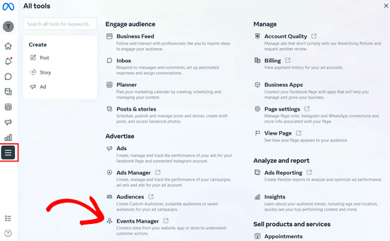 Open Meta Business Suite and click on Events Manager