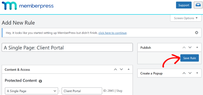 Save rule in MemberPress