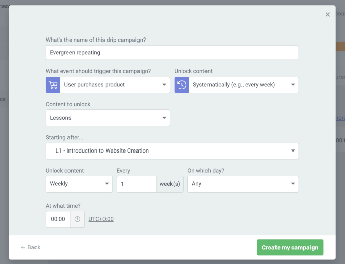 The Evergreen drip content default configuration