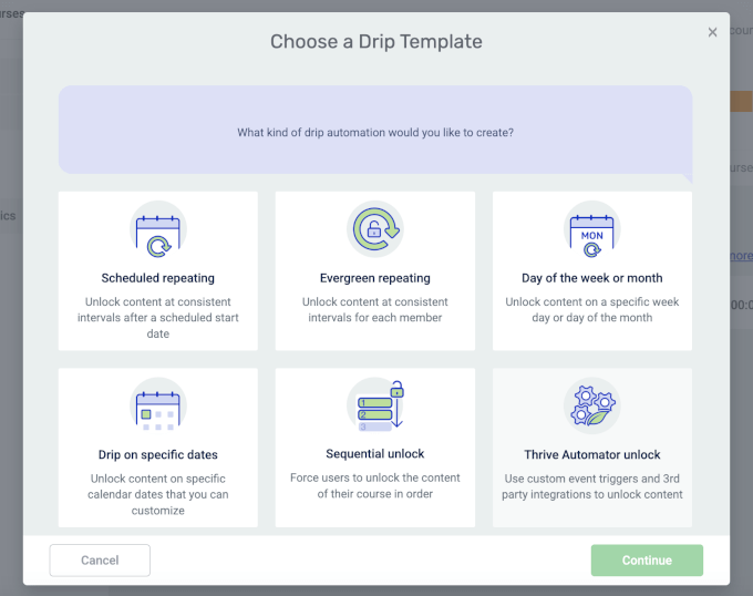 Thrive Apprentice's drip content templates