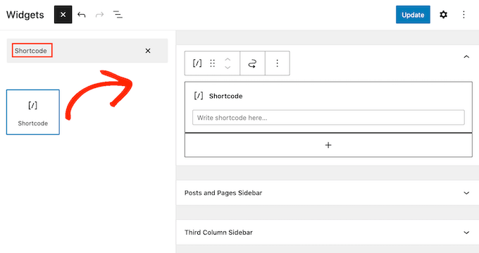 Adding a shortcode block to the WordPress sidebar