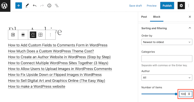 在 WordPress 页面上显示 100 篇文章