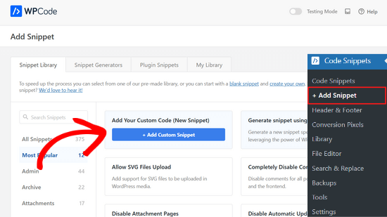 Add a new custom code snippet in WPCode