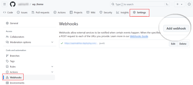 Add webhook to GitHub