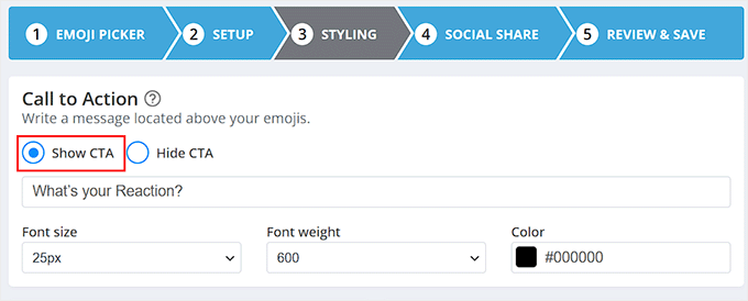 Configure CTA settings for Facebook like reactions