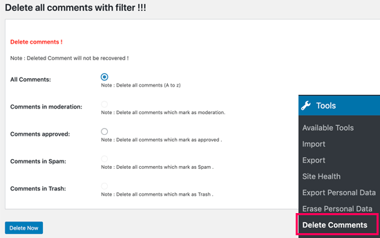 Deleting all WordPress comments using a plugin