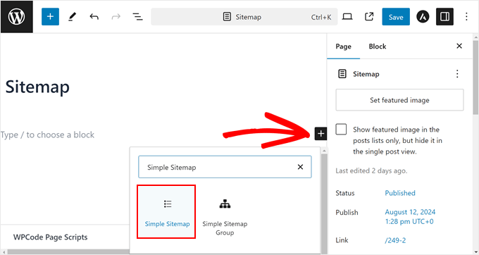 Adding a Simple Sitemap block in the Gutenberg block editor