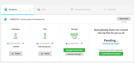 Backup-Fortschritt für Stash Live