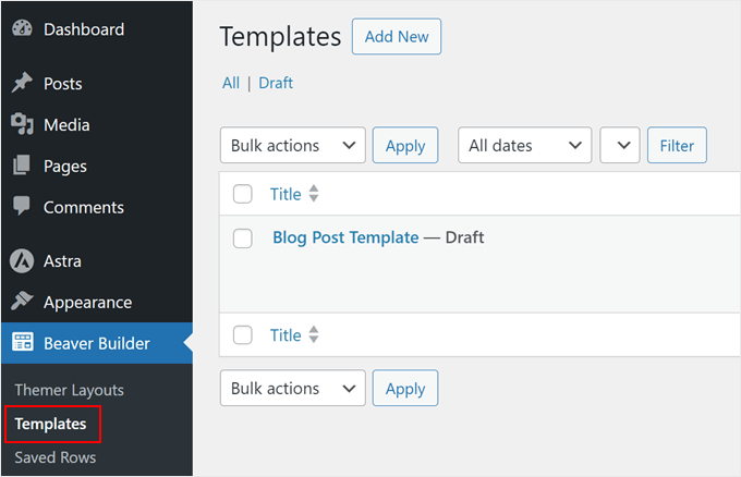 Managing templates in Beaver Builder