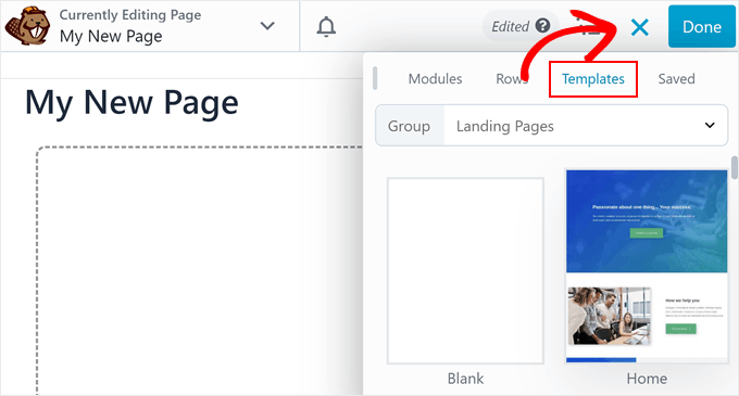 Finding a template to add to the page template in Beaver Builder