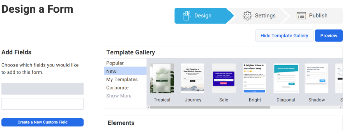 Choose a template for form