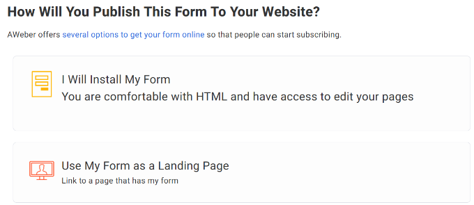 Choose how to publish form