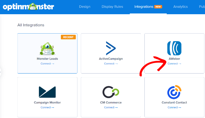 Connect Aweber to OptinMonster