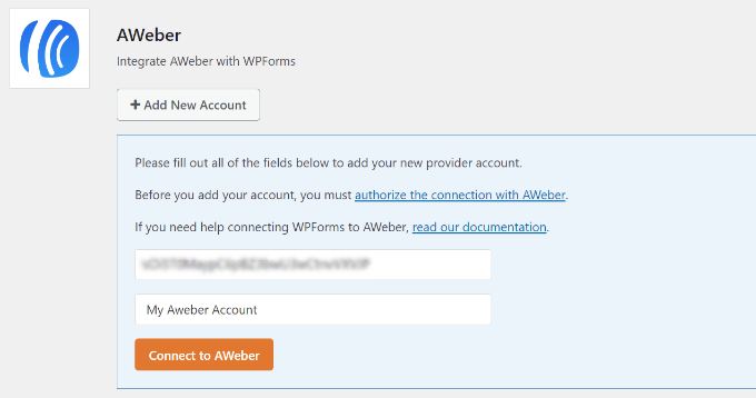 Enter AWeber authorization code