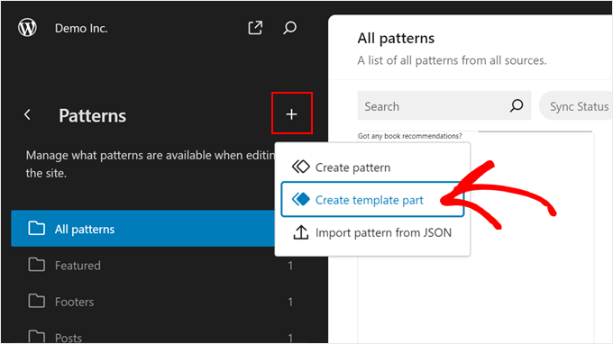 Creating a new template part in FSE