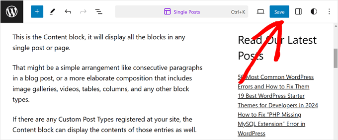 Saving the Single Posts template changes in FSE