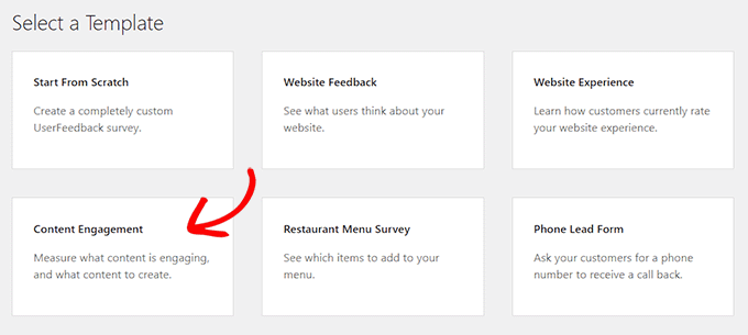 Select the Content Engagement template