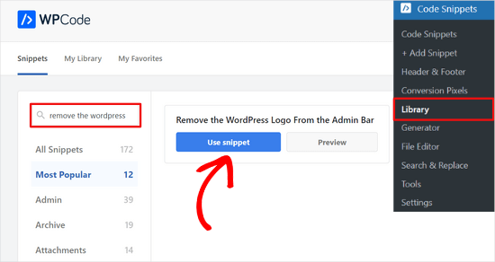Find the snippet for removing the WordPress logo