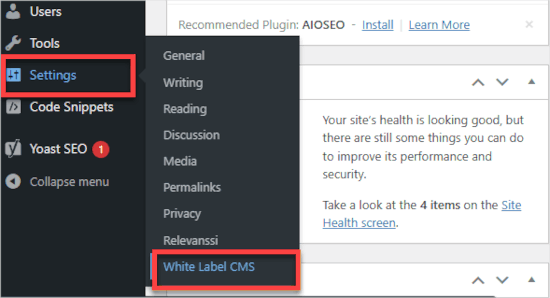 Settings white label CMS