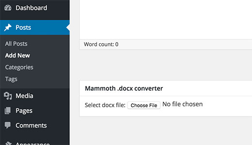 WordPress 中的 Mammoth docx 转换器