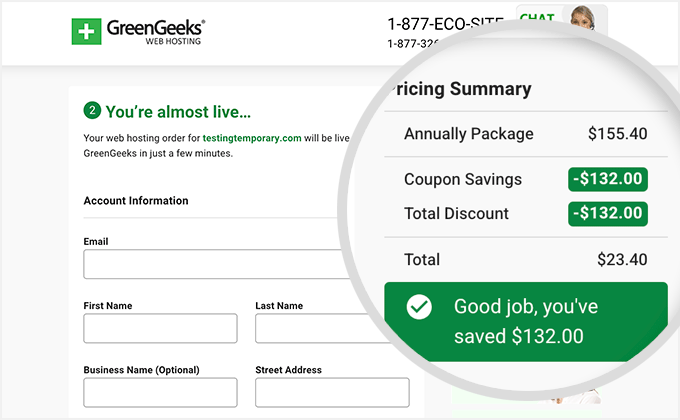 Enter your details to set up your GreenGeeks account