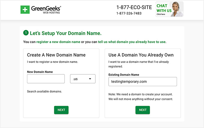 Set up your free domain name with GreenGeeks