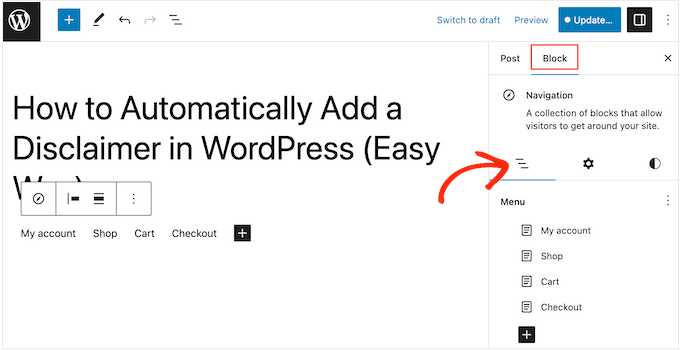 WordPress 块编辑器中的“列表视图”选项卡