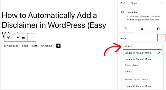 Choosing a different WordPress navigation menu