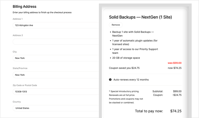 SolidWP Solid Backups billing details