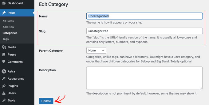 The Edit Category Page