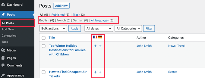 Adding content in multiple languages in WordPress