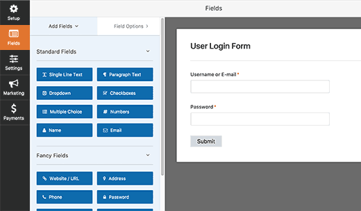 Editar formulário de login de utilizador