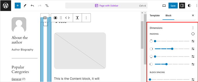 Adjusting the columns' block spacing in FSE