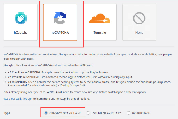 WPForms 中的 reCaptcha