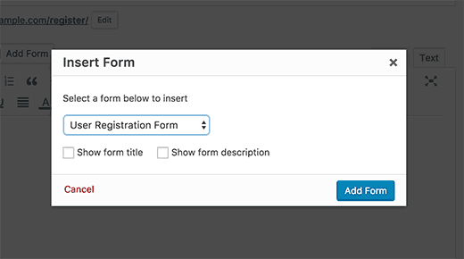 Sélectionner et ajouter un formulaire d'inscription d'utilisateur à une page de WordPress