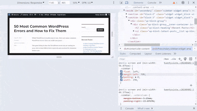Finding the CSS class for the WordPress sidebar area