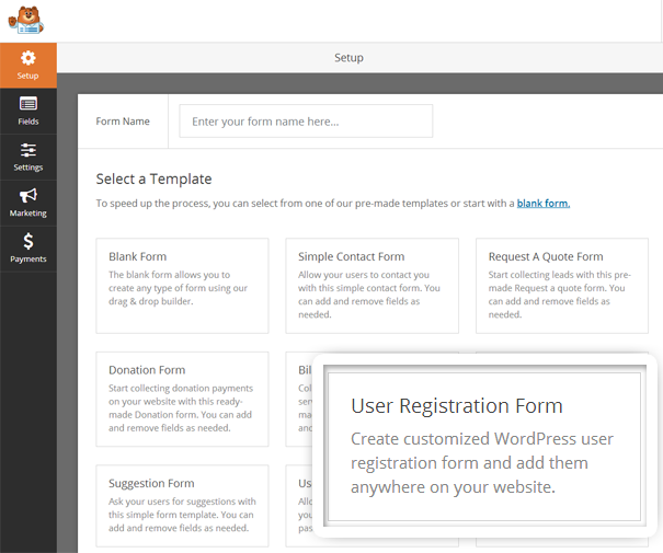 Modello modulo di registrazione utente