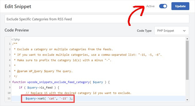 Edit the category IDs in WPCode then activate the snippet