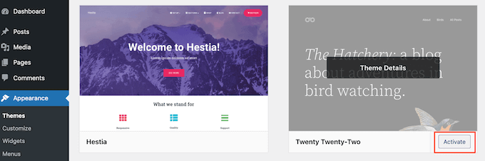 Activating a WordPress theme