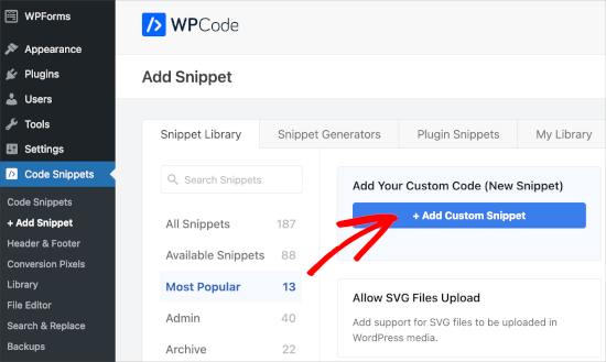 Adding a custom snippet in WPCode