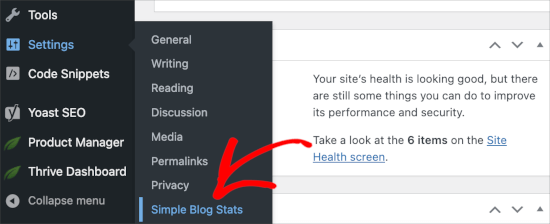 Settings page for Simple Blog Stats