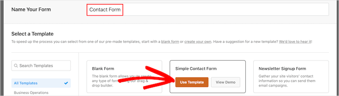 Choose a WPForms form template