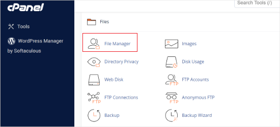 File manager in cPanel