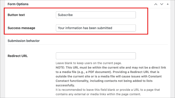 form options