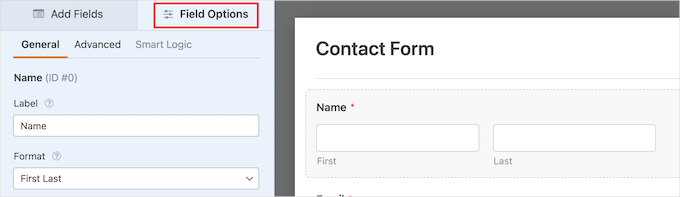 Make edits in the field options panel