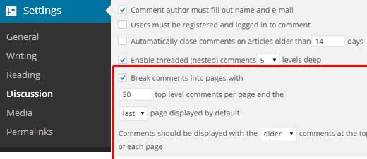 Break comments into pages in WordPress