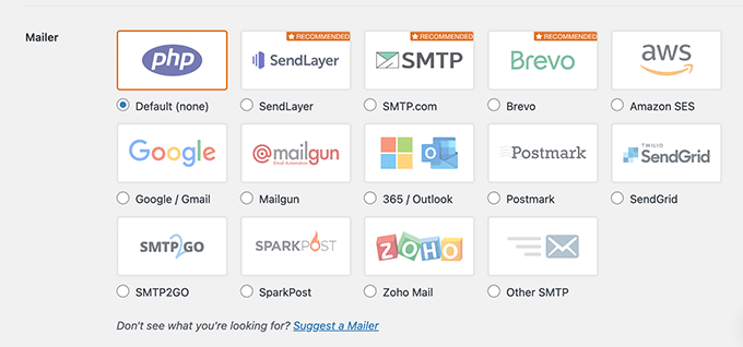 Select an SMTP mailer