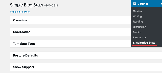 Simple blog stats settings page